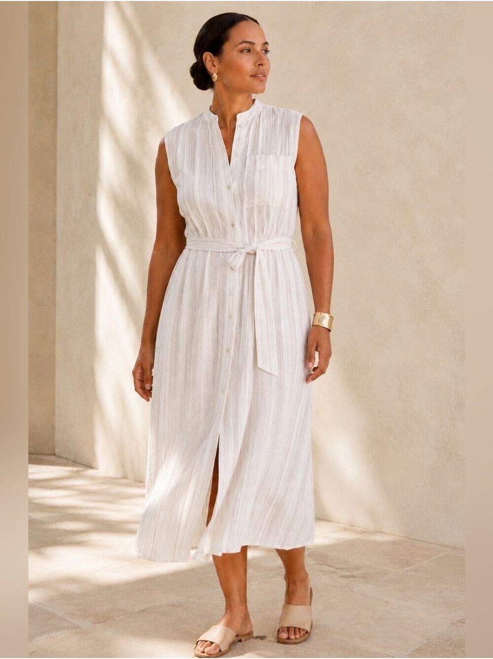 NWT VINCE SLEEVELESS WHITE WITH BLACK STRIPE MIDI SHIRT DRESS SIZE XXL
